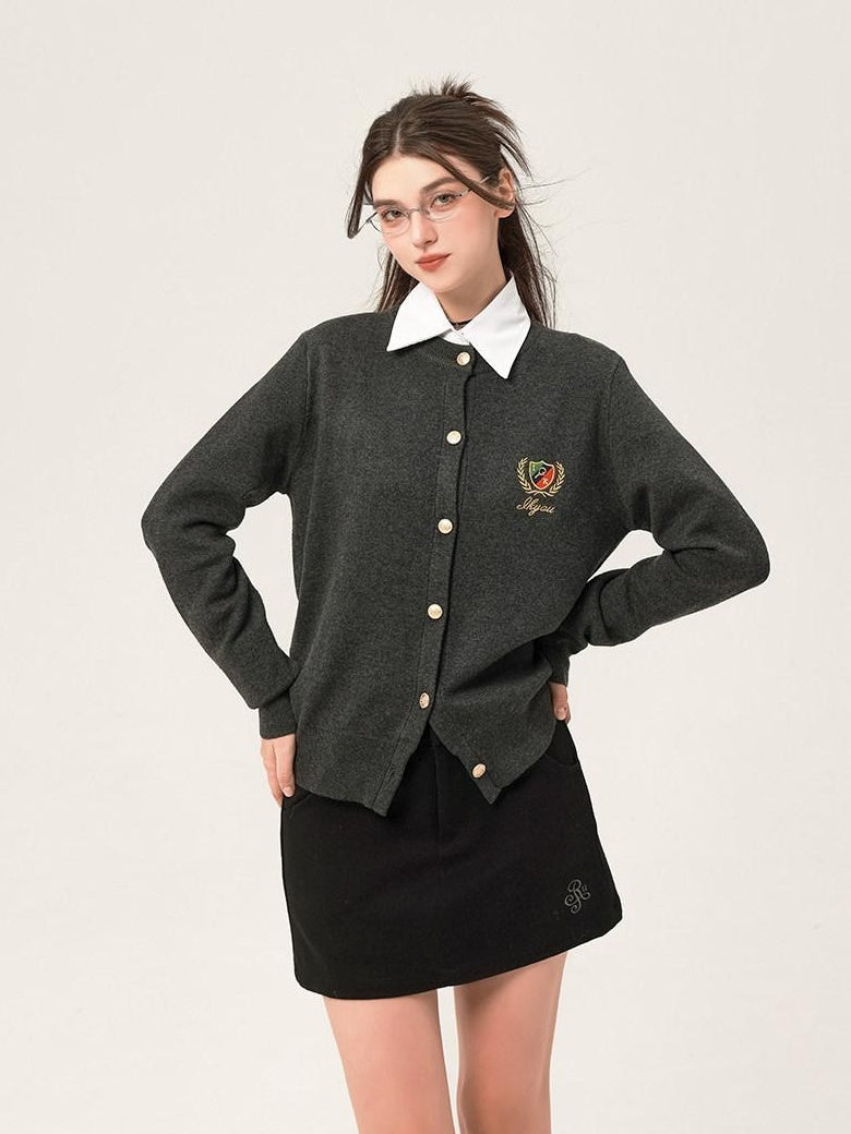 ikyou Embroidered V-neck Minimal Office Knit Button Front Long Sleeve Cardigans