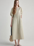 fano Structured High Waist Workwear A Line Short Sleeve Cotton Blend Maxi Dresses