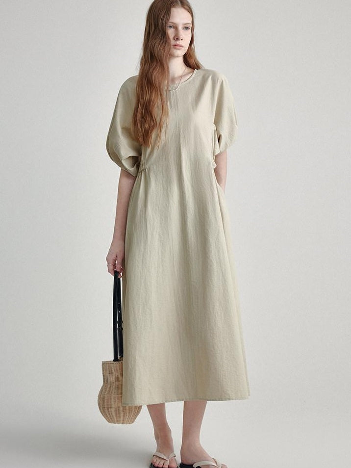 fano Structured High Waist Workwear A Line Short Sleeve Cotton Blend Maxi Dresses