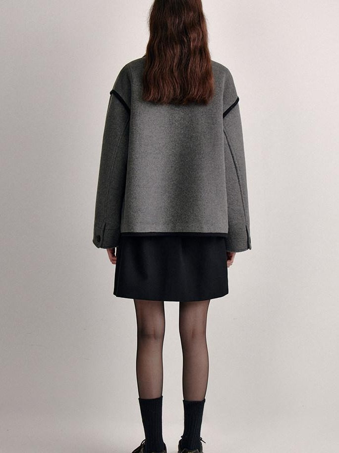 fano Wool Blend Toggle Pocket Straight Minimal Workwear Women Heather Gray Short Coat
