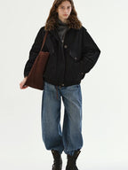 fano Warm 90% White Duck Down Fur Collar Loose High Waist Minimal Black Down Jackets