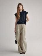 fano High Waist Tailored Minimalist Commuter Nylon Blend Pockets Straight Pants