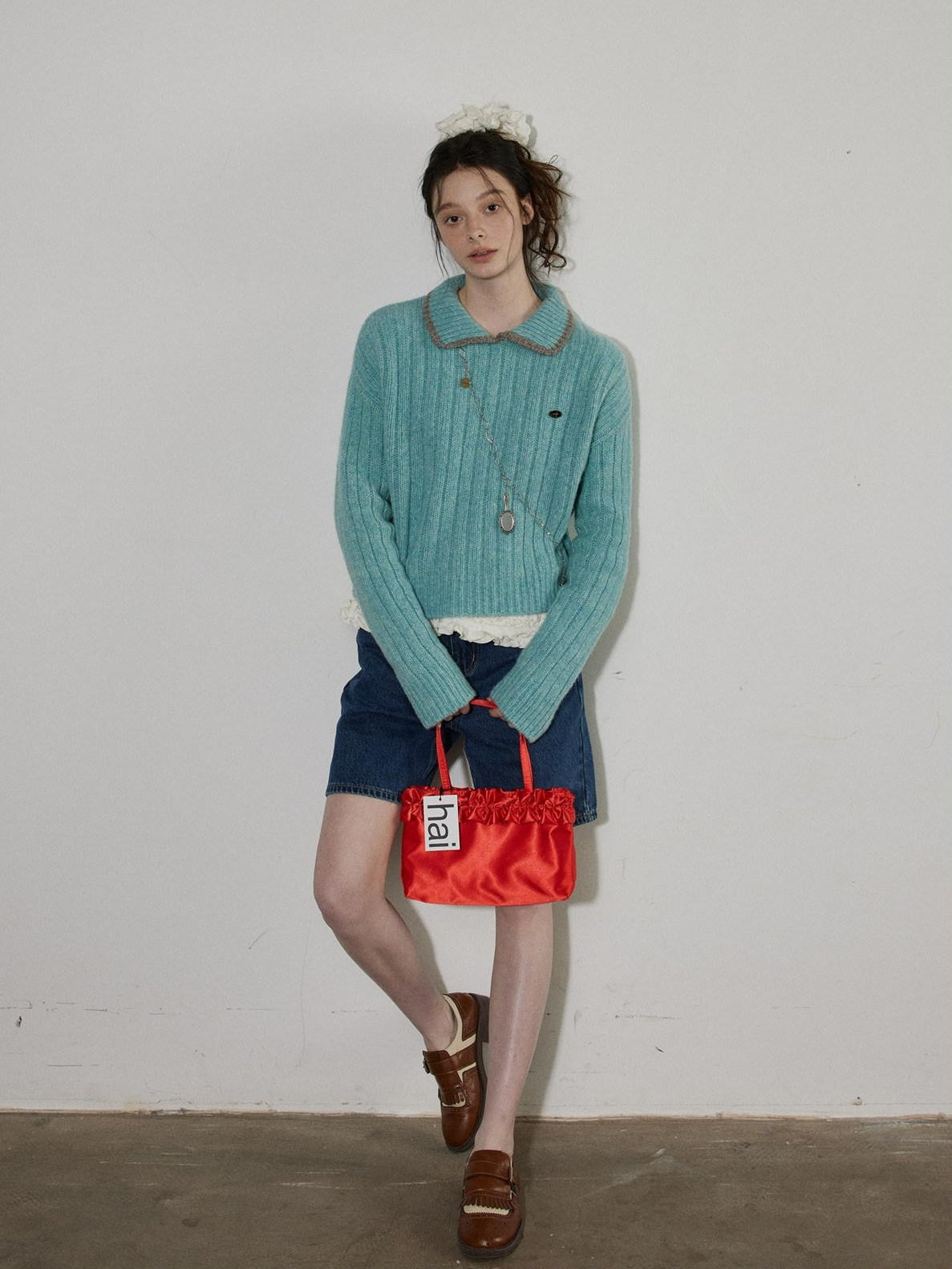 Lofi choose Comfortable Relaxed Fit Office Pullover Long Sleeve Knit Blue Green Sweaters