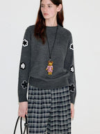 fano Warm Office Loose Crewneck Women Dark Gray Acrylic Knit Sweaters