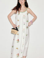 fano Viscose Linen Blend Printed A Line Sleeveless Camisole Young Women Maxi Dresses