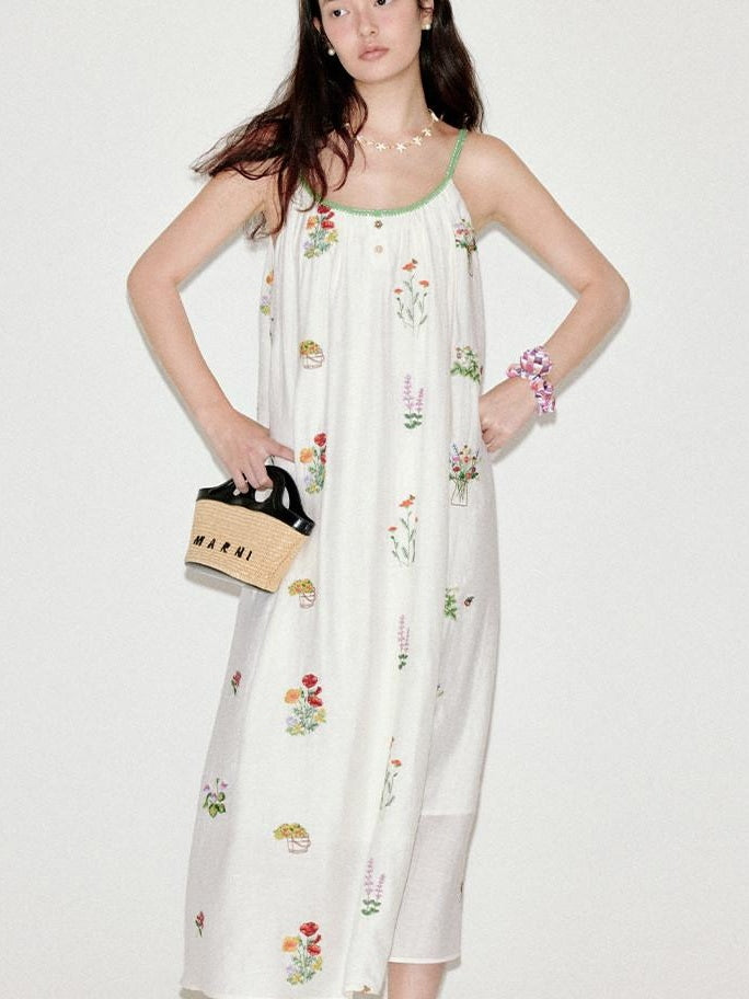 fano Viscose Linen Blend Printed A Line Sleeveless Camisole Young Women Maxi Dresses