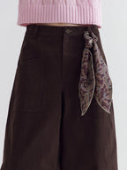 fano High Waist Cotton Warm Minimal Commuter Pocket Button Women Brown Wide Leg Pants