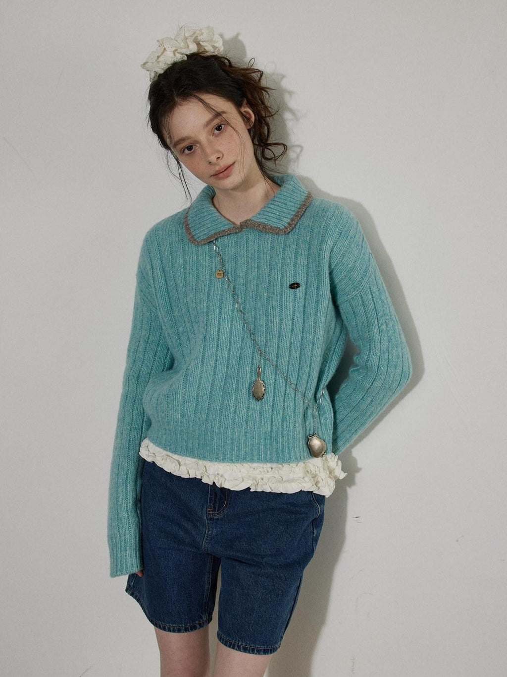 Lofi choose Comfortable Relaxed Fit Office Pullover Long Sleeve Knit Blue Green Sweaters