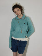 Lofi choose Comfortable Relaxed Fit Office Pullover Long Sleeve Knit Blue Green Sweaters