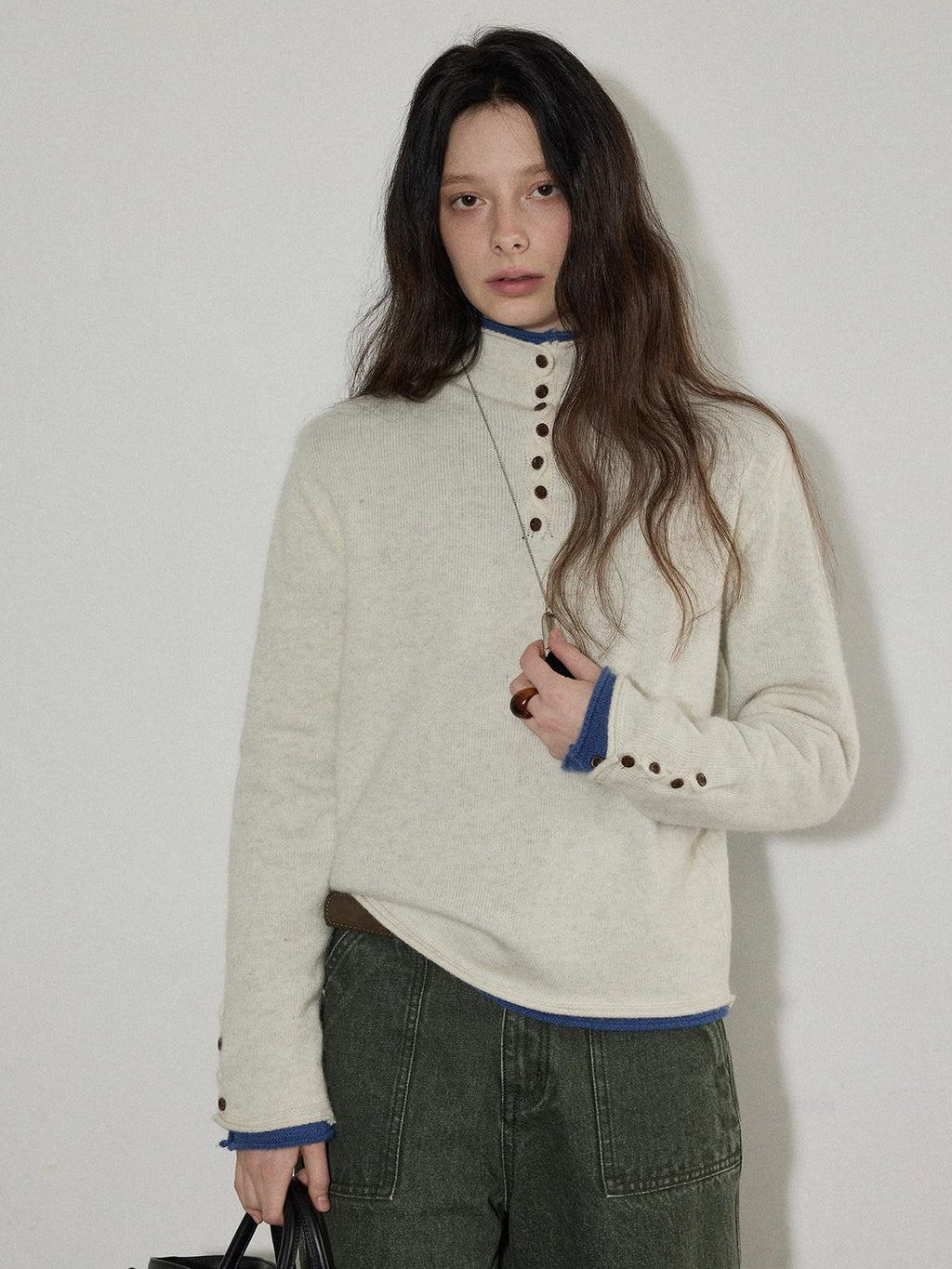 Lofi choose Soft Wool Rabbit Hair Blend Commuter Loose Rolled Hem Turtleneck Women Sweaters