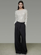 unspoken Breathable Knit Minimalist Relaxed Fit Butterfly Round Neck White Blouses