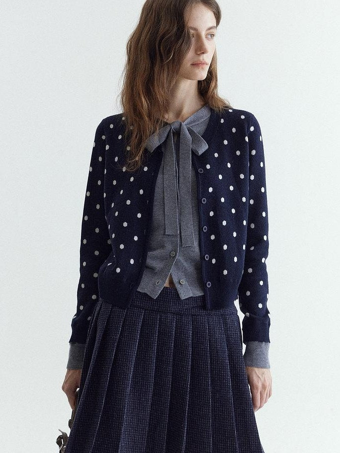 fano Slim Fit Polka Dot Button Front Long Sleeve Women Knitwear Tops Cardigans