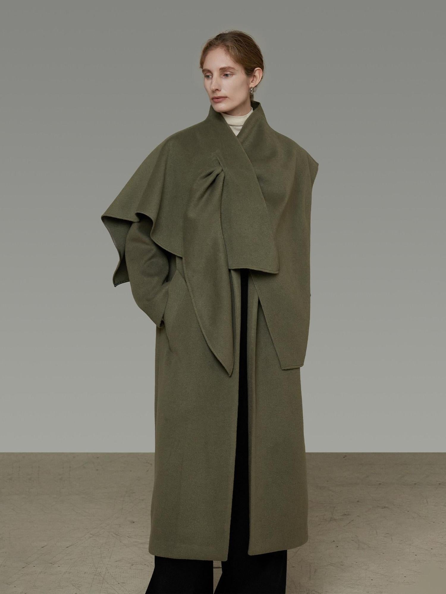 unspoken Sculpted 3D Tailoring Relaxed Minimal Commuter Office Dark Green Wool Coats