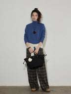 Lofi choose Soft Wool Rabbit Hair Blend Commuter Loose Rolled Hem Turtleneck Women Sweaters