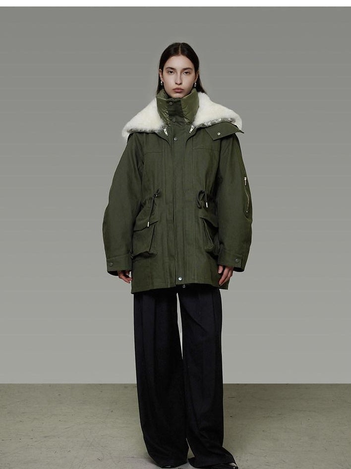 unspoken 90% White Duck Down Warm Midlength Stand Collar Women Army Green Down Jackets