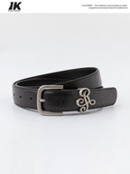 ikyou Two Layer Smooth Leather Slim Versatile Alloy Pin Buckle Women Black 3Cm Belts