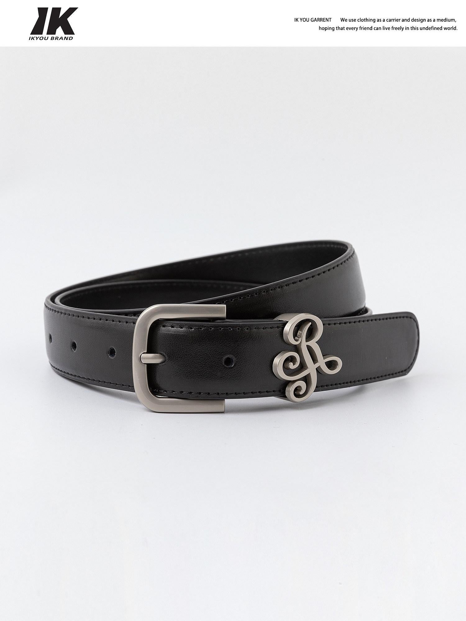 ikyou Two Layer Smooth Leather Slim Versatile Alloy Pin Buckle Women Black 3Cm Belts