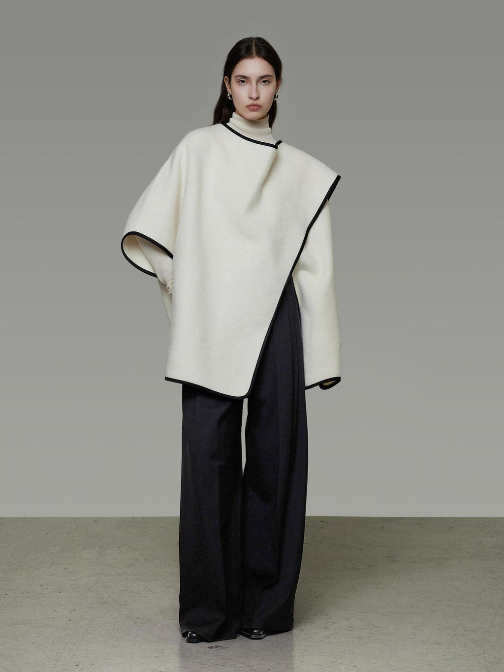 unspoken Premium Sheep Wool Blend 3D Tailored Loose Fit Commuter Women White Wool Coats