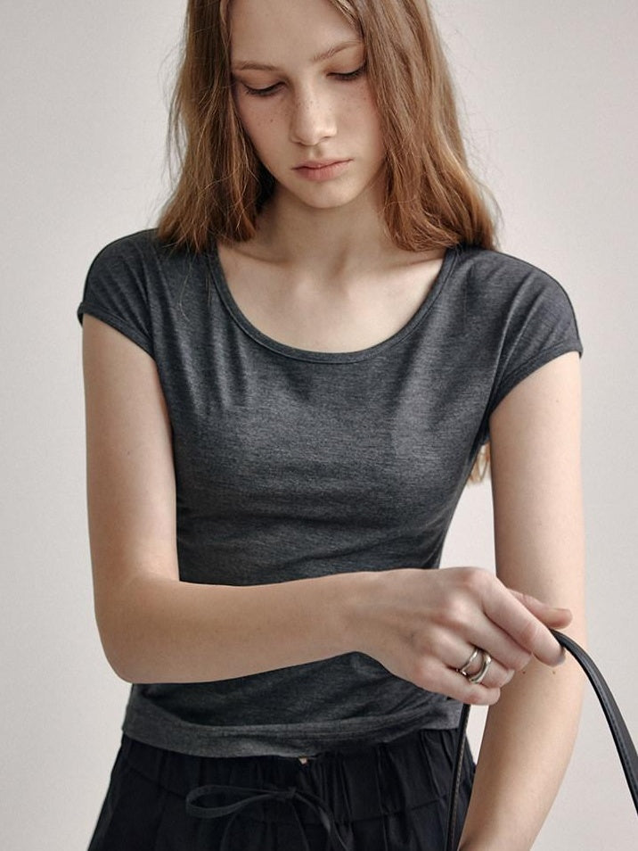 fano Soft Stretch Polyester Round Neck Minimalist Women Black Basic Crop Tops