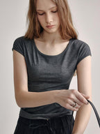 fano Soft Stretch Polyester Round Neck Minimalist Women Black Basic Crop Tops