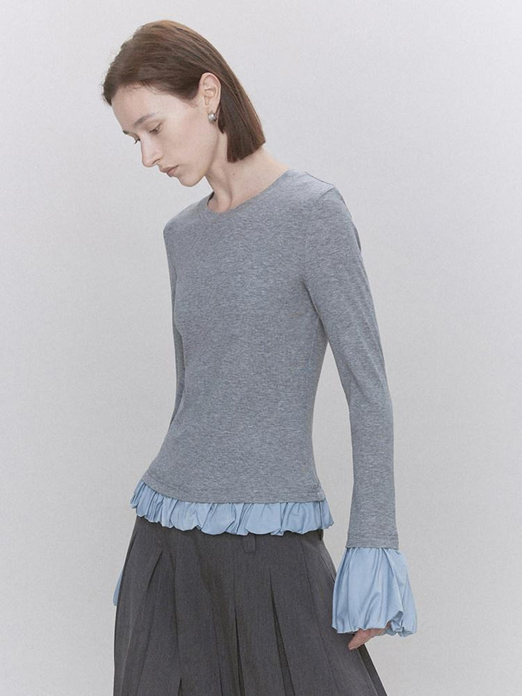 someone sometimes Lyocell Wool Blend Low Crew Neck Office Knit Women Meteor Grey Sweaters