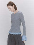 someone sometimes Lyocell Wool Blend Low Crew Neck Office Knit Women Meteor Grey Sweaters