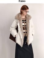 fano 90% White Duck Down Warm Loose Korean Commuter Hoodless Women Down Jackets