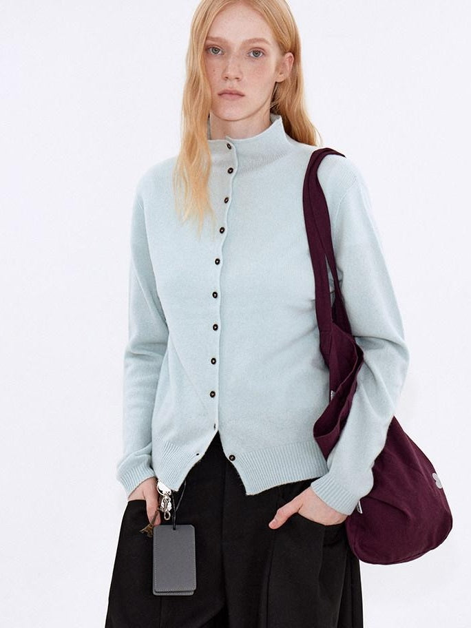 fano Wool Cashmere Blend Warm High Neck Loose Fit Women Button Solid Cardigans
