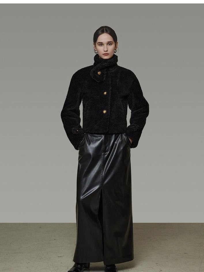 unspoken Warm Sculpted Tailoring Minimal Commuter Loose High Waist Wool Blend Short Coat