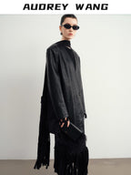 audreyyang Pu Leather Mid Length V-neck Oversized Workwear Office Casual Blazers