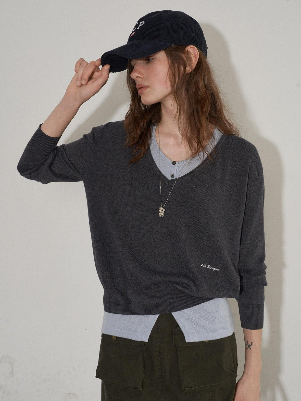 Lofi choose Silk Blend V-neck Oversized Pullover Simple Women Solid Knit Sweaters
