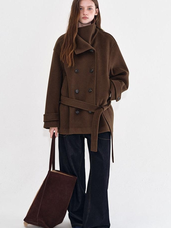 fano Brown Double Breasted Korean Notched Lapel Midlength Office For Women Long Coats