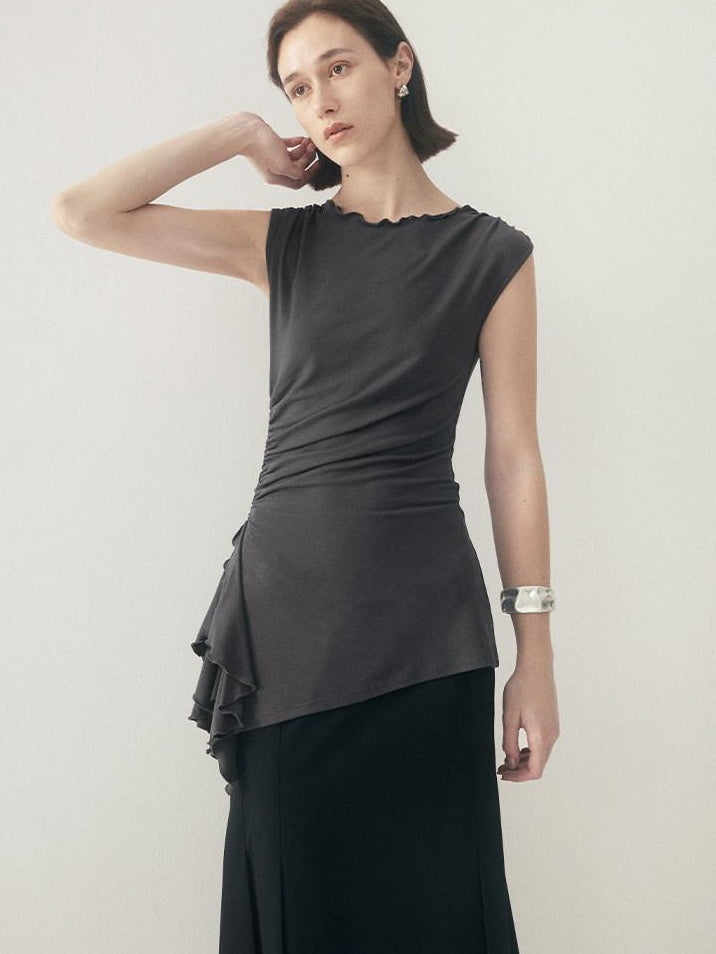 someonesometimes Original Strappy Solid Viscose Stretch Tee Off Shoulder Crop Tops