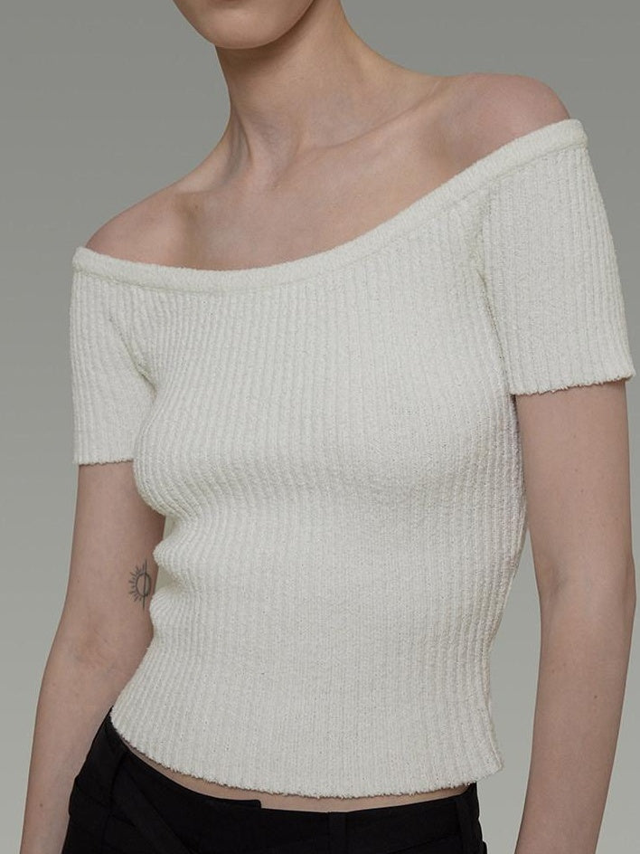 unspoken Minimalist Slim Fit Cotton Short Sleeve Women Off Shoulder Crop Tops