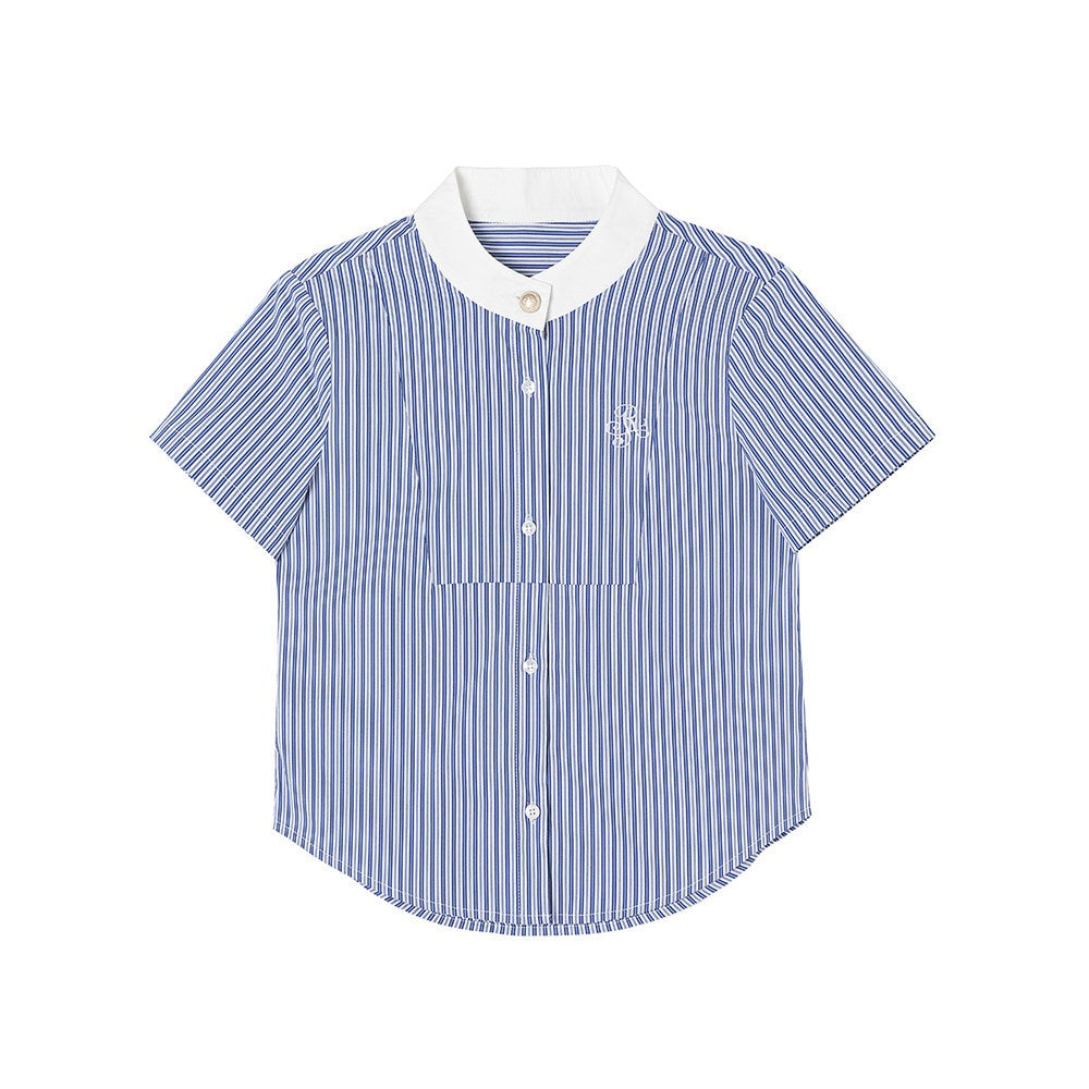 ikyou_Embroidered_Patchwork_Straight_Fit_Stand_Collar_Short_Sleeve_Blue_Button_Blouses_MISSTT