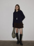 Lofi choose Cozy Pullover Relaxed Fit Commuter Office Knit Long Sleeve Beige Navy Sweaters