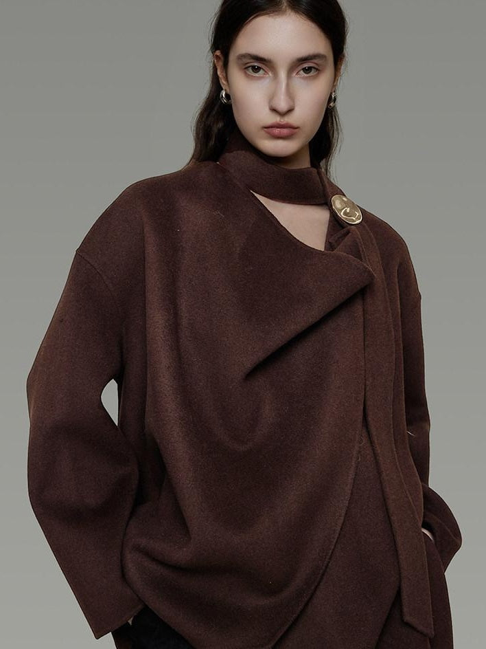 unspoken Pure Sheep Wool Lapel Collar Loose Fit 3D Cut Office Coffee Wool Coats