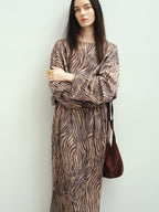 audreyyang Soft 100% Polyester Cinched Waist Long Sleeve Floral Women Maxi Dresses