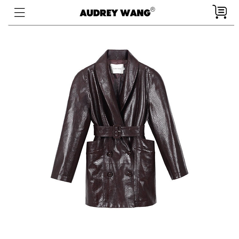 audreyyang_Thick_Vintage_Croc_Embossed_Doublebreasted_Midlength_Women_Pu_Leather_Jackets_MISSTT