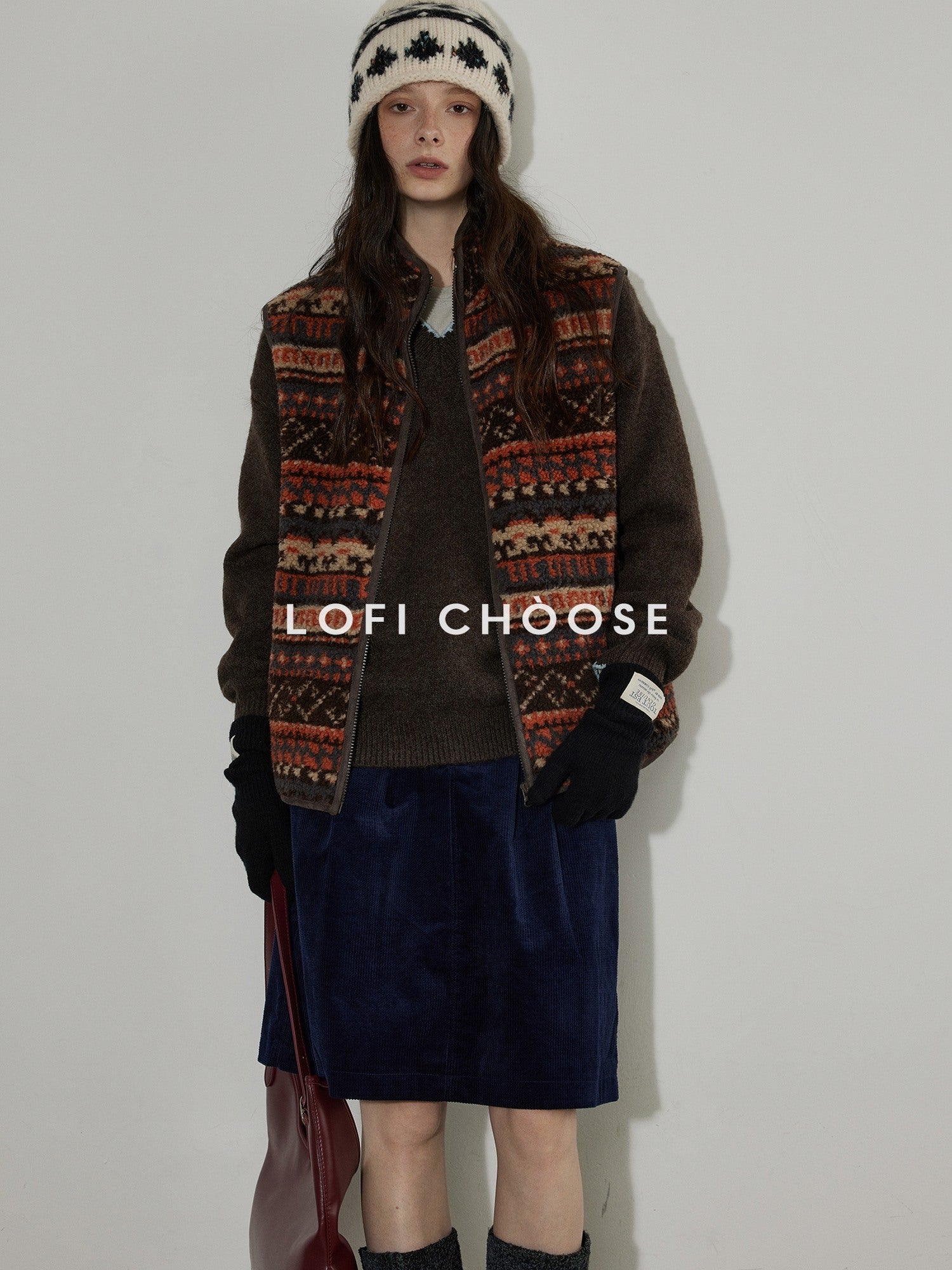 Lofi choose Cotton Pleated Vintage Aline Elastic Waist Loose Workwear Midi Skirts