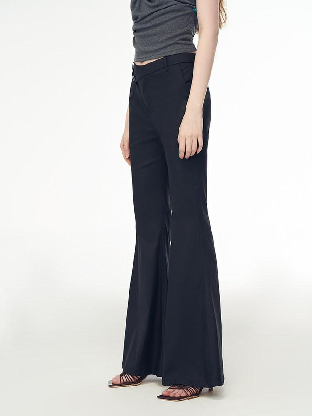 someone sometimes Recycled Stretch Office Low Waist Subtle Flare Women Black Flared Pants