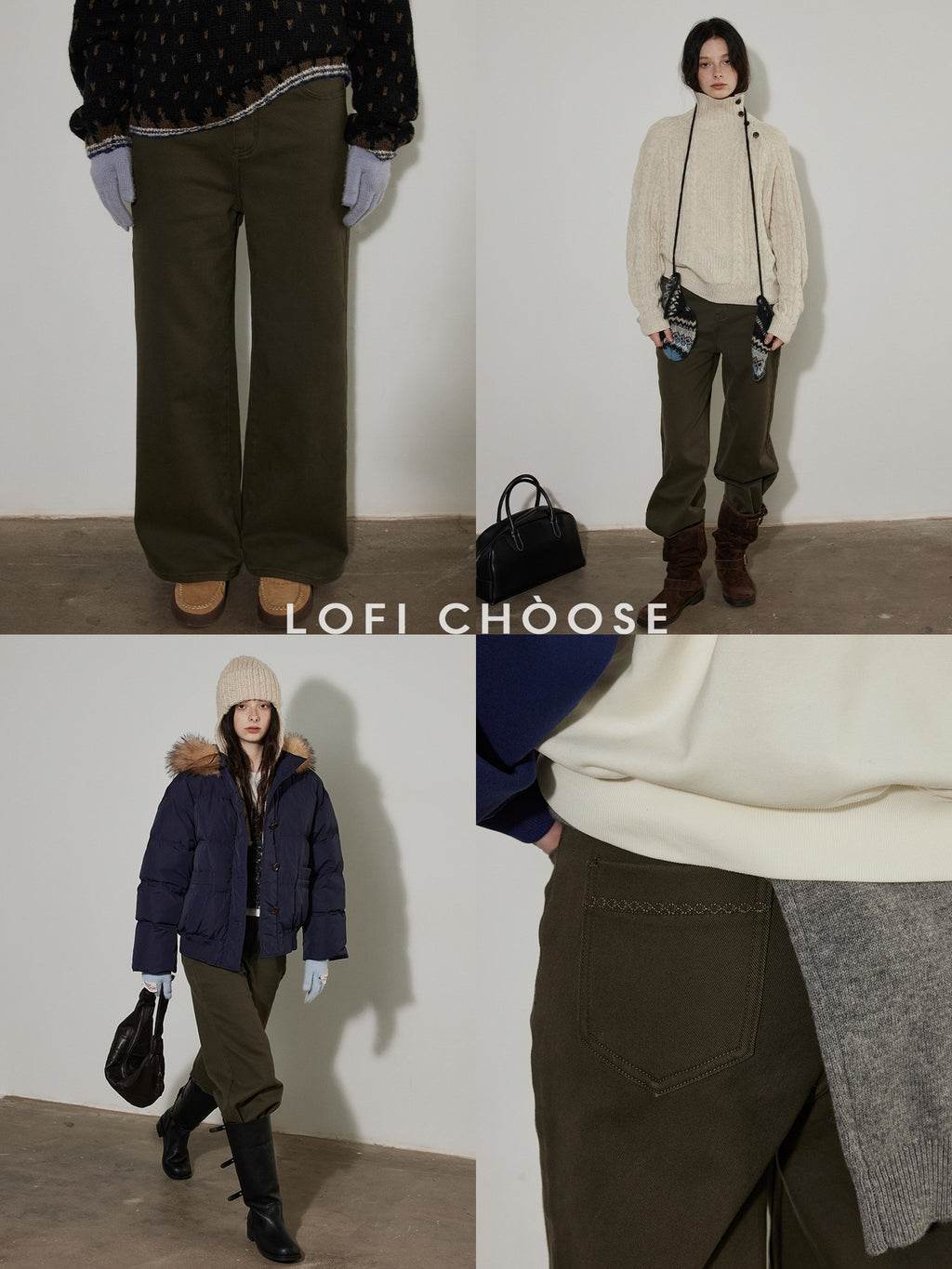 Lofi choose High Waist Washed Vintage Olive Zipper Fly Non Stretch Women Wide Leg Jeans