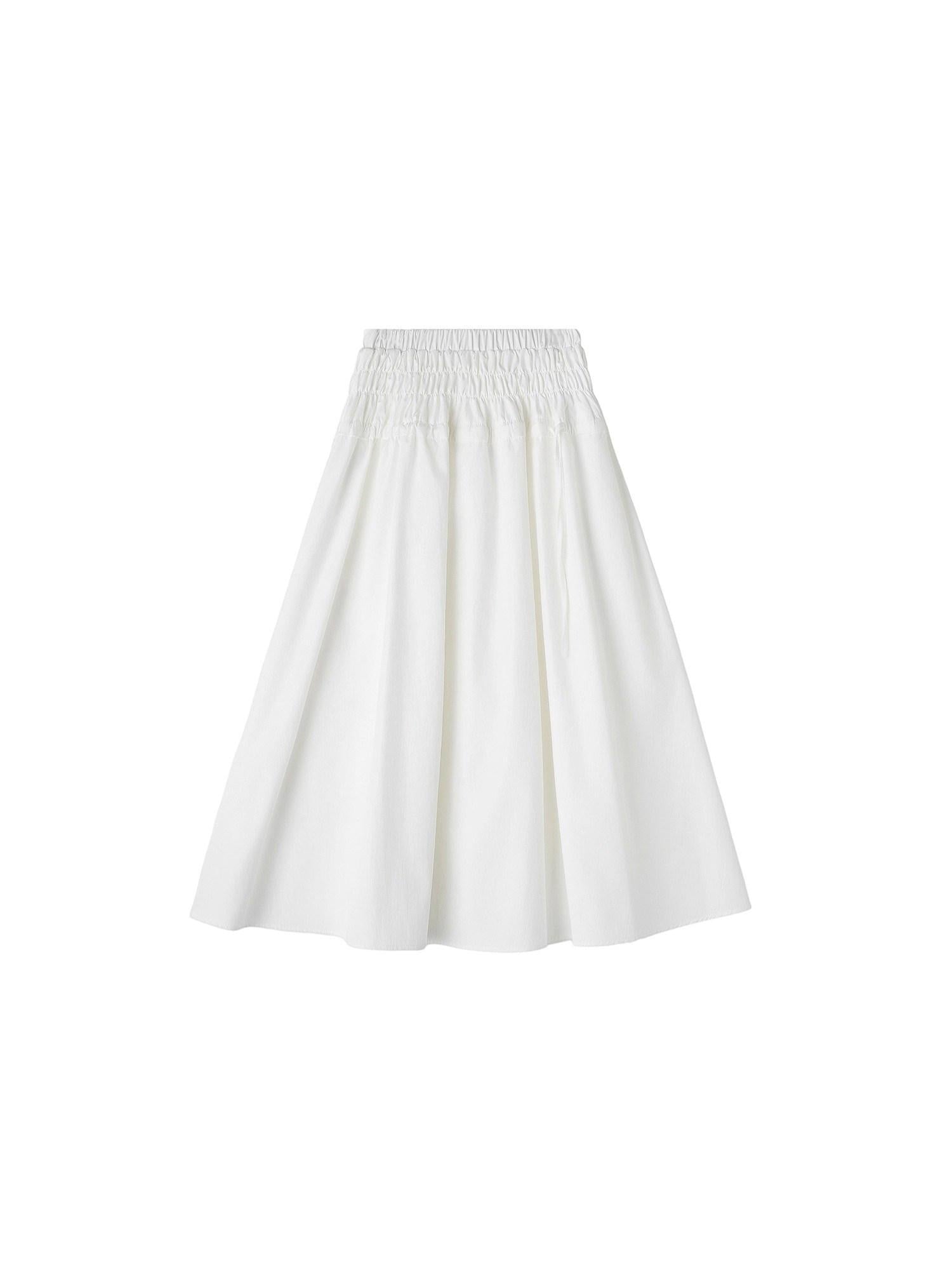 ikyou Shape Retaining A Line High Waist Drawstring Women Cotton Nylon Midi Skirts
