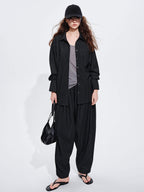 audreyyang Striped Relaxed Lapel Button Long Sleeve Casual Women Polyester Top & Pants Sets