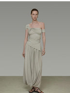 unspoken Minimalist Viscose Short Sleeve Two Piece Women Sage Green Top & Skirt Sets