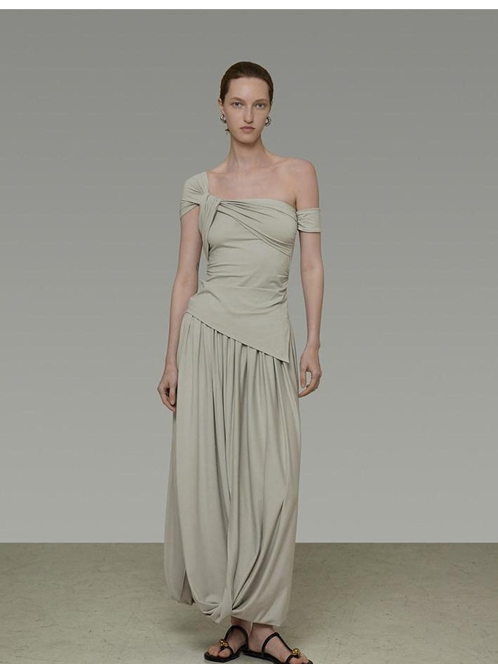 unspoken Minimalist Viscose Short Sleeve Two Piece Women Sage Green Top & Skirt Sets