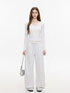 ikyou Breathable V-neck Slim White Pullover Women Cropped Long Sleeve Crop Tops