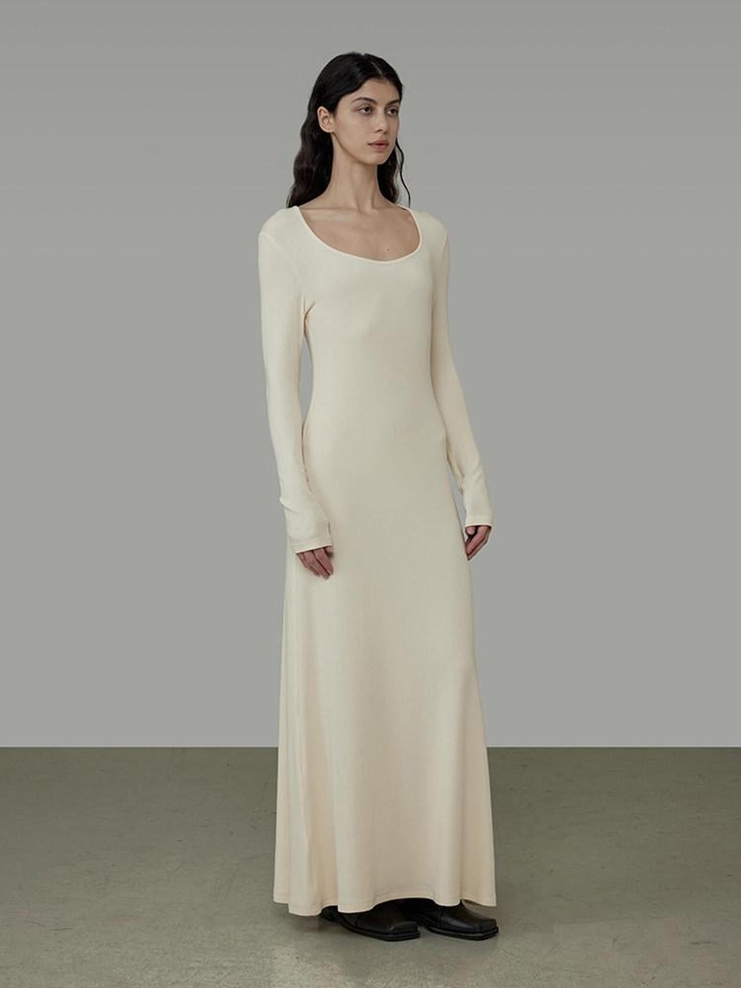 unspoken Waist Defining Knit Hline Minimalist Commuter Long Sleeve Maxi Dresses