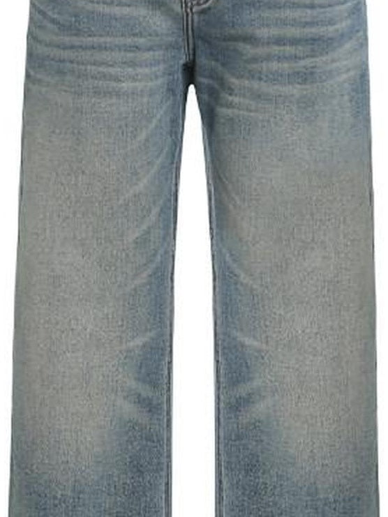fano Vintage Blue Green Micro Stretch Natural Waist Relaxed Casual Straight Leg Jeans
