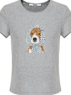 fano Viscose Blend Korean Slim Fit Crew Neck Animal Print Women Short Sleeve T-Shirts